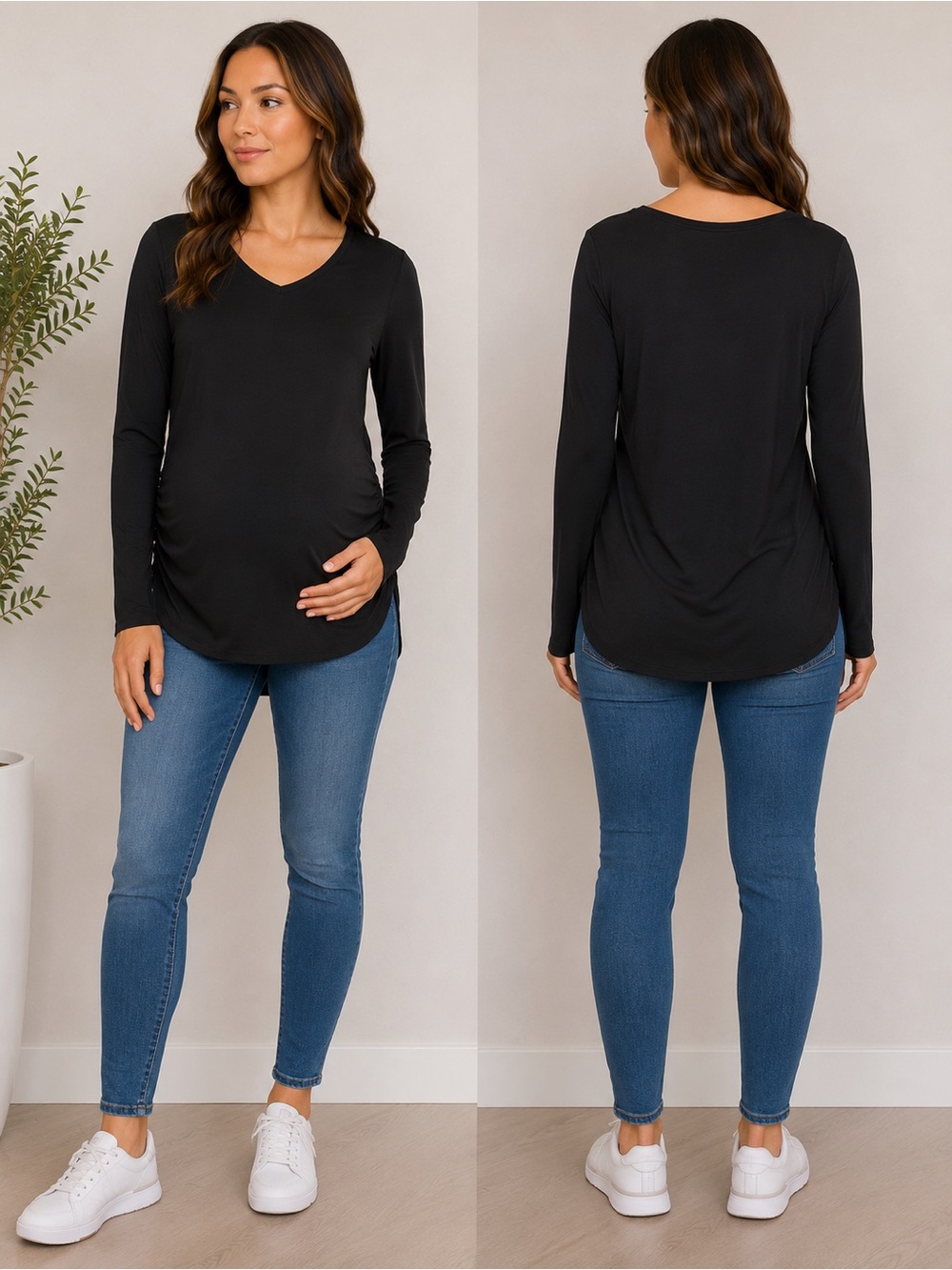 GAP Black V-Neck Long Sleeve Maternity Top